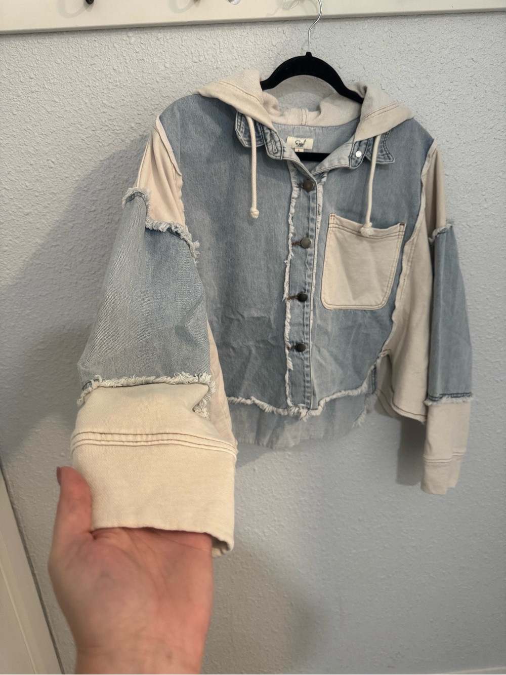Easel Denim & Cream Hooded Jacket View 2